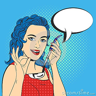 Vector illustration of pop art beautiful happy young woman Vector Illustration