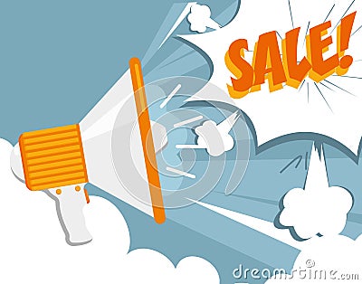 Vector illustration Pop Art concept with Megaphone. Sale sign. Vector Illustration