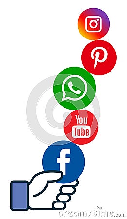 Social media icons in hand Vector Illustration