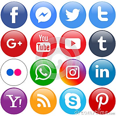 Popular social media icons set round Vector Illustration