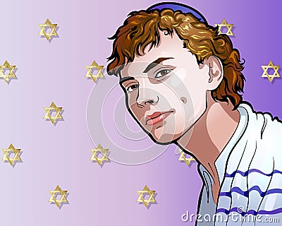 Vector illustration - a portrait of a beautiful Jewish youth Cartoon Illustration