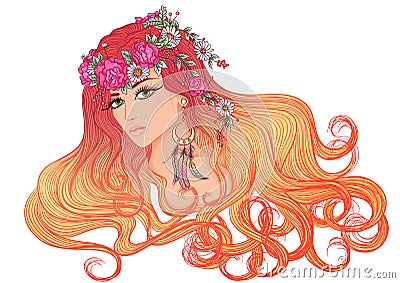 Girl with hairdress of flowers Vector Illustration