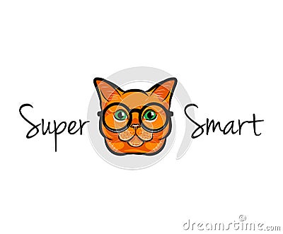 Vector Illustration Portrait of Smart Red Cat. Cat in glasses. Cat geek. Vector illustration. Vector Illustration