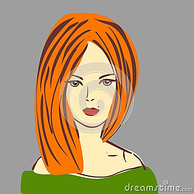 Vector Illustration of Posh Red Hair Girl with Red Lipstick Vector Illustration