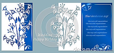 Vector illustration Postcard. Invitation and greeting card. Pattern for the laser cut. flower white. flower. leaf. bell flower Vector Illustration