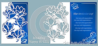 Vector illustration Postcard. Invitation and greeting card. Pattern for the laser cut. flower white. flower, leaf, magnolia Vector Illustration