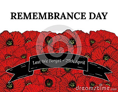 Vector illustration, poster or banner of remembrance day of Canada with poppy flowers background. Cartoon Illustration