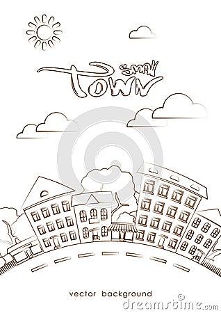 Poster Template with Flat street . Line design. City, small town. Vector Illustration
