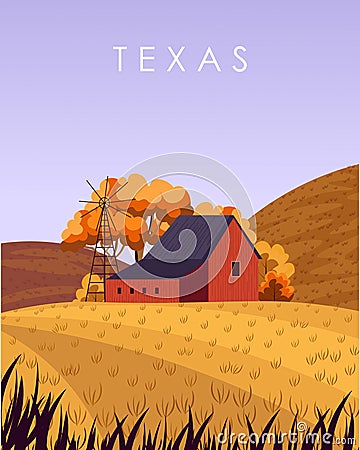 Texas ranch travel poster Cartoon Illustration