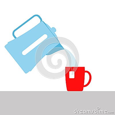 Vector illustration. pouring boiling water from the kettle into Vector Illustration