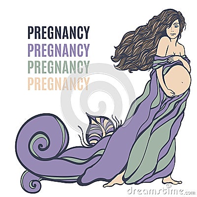 Vector illustration of Pregnant woman`s silhouette Cartoon Illustration