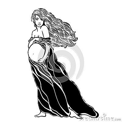 Vector illustration of Pregnant woman`s silhouette Cartoon Illustration