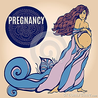 Vector illustration of Pregnant woman`s silhouette Cartoon Illustration