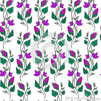 Vector illustration of pretty violet flowers seamles pattern Cartoon Illustration
