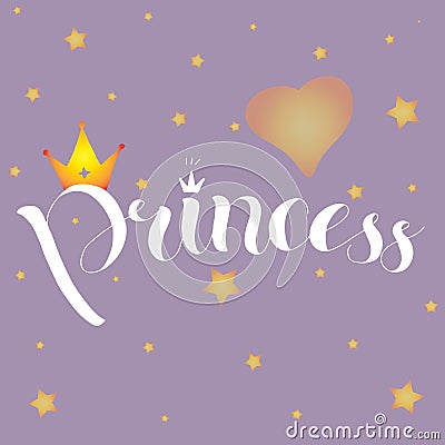 Vector illustration of Princess text for girls clothes, with place for name. Royal badge, card, postcard, tag, icon. Feminine call Cartoon Illustration