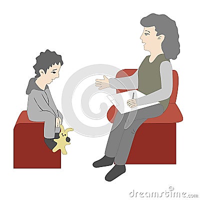 Vector illustration of psychology. Psychologist woman holds a se Vector Illustration