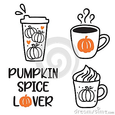 Pumpkin Spice Latte Coffee Drinks Doodle Vector Illustration Vector Illustration