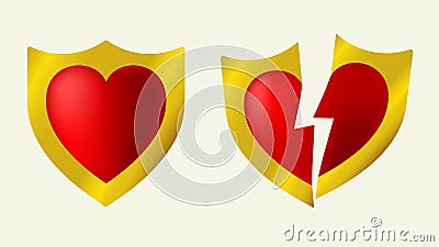 Pure love concept. Secure and broken heart. Vector Illustration