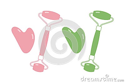 Vector illustration of quartz and jade face roller and gua sha scraper Vector Illustration