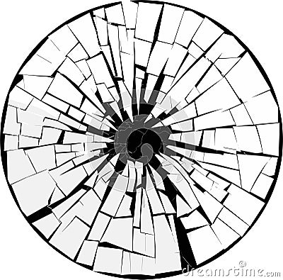 Vector illustration of radial cracks on broken glass (as damage from bullets). BW vector Vector Illustration