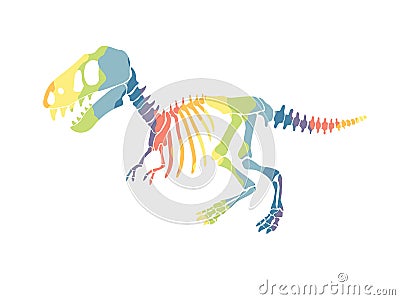 Vector illustration with rainbow dinosaur skeleton isolated on a white background. Vector Illustration