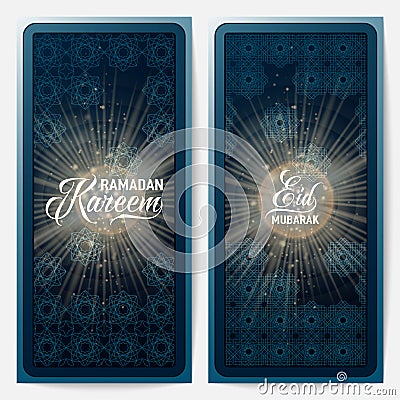 Vector illustration of ramadan kareem, eid mubarak blue greeting invitation Vector Illustration