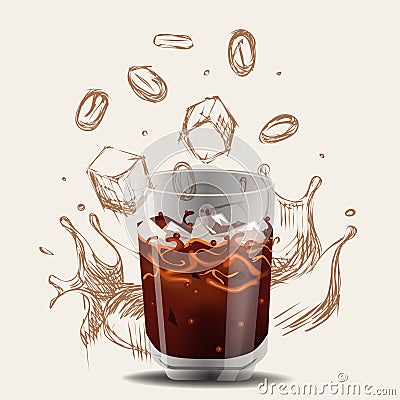 Iced coffee realism style vector illustration Vector Illustration