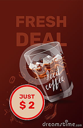 Iced coffee realism style vector illustration Vector Illustration