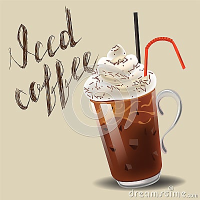 Iced coffee realism style vector illustration Vector Illustration