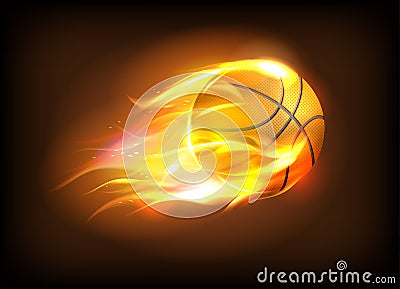 Vector illustration of a realistic basketball ball in a fiery flame Vector Illustration