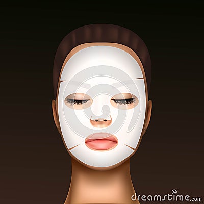 Vector illustration of a realistic face of a young beautiful girl with a cosmetic moisturizing facial mask against the Vector Illustration