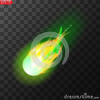 Vector illustration of realistic falling comet. Isolated transparent background. Shooting star, meteor Vector Illustration