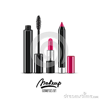 Vector illustration of realistic makeup cosmetics set. Vector Illustration