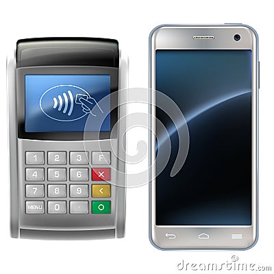 Vector illustration in a realistic style the concept of mobile payments using the application on your smartphone. Vector Illustration