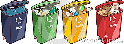 Vector illustration of a Recycling Bins for Paper Plastic Glass Vector Illustration