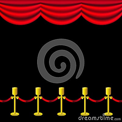 Red blinds with golden fence on black background Vector Illustration