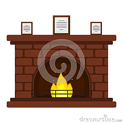 Red Brick Fireplace Vector Illustration