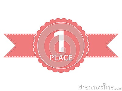 Vector illustration of red colored first place award ribbon banner Vector Illustration
