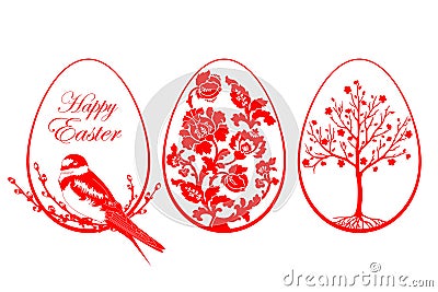 Vector illustration of red Easter eggs on white background. Cartoon Illustration