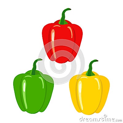 Vector illustration of red green yellow bell peppers. Healthy plant base diet vegetables microbiome gut health Vector Illustration