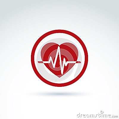 Vector illustration of a red heart symbol with an ecg placed in Vector Illustration