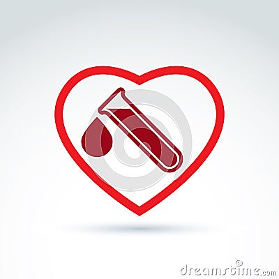 Vector illustration of a red heart symbol and test tube with a b Vector Illustration