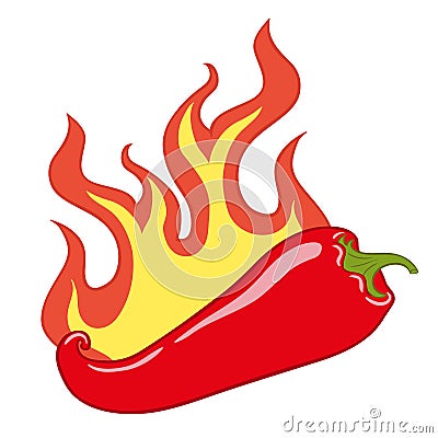 Vector illustration of red hot pepper with flames Vector Illustration