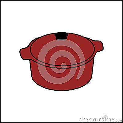 Vector illustration of a red pan. Cartoon Illustration