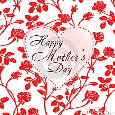 Vector illustration of red roses and Happy Mother`s Day card Cartoon Illustration