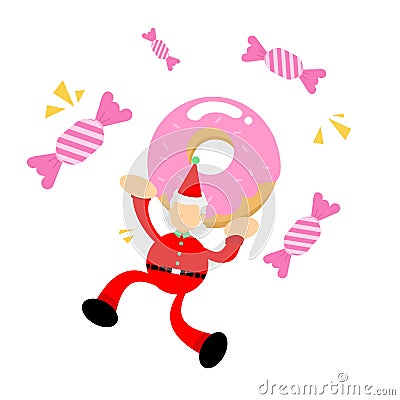 christmas santa claus and pink sugar sweet candy doughnut beverage cartoon doodle flat design vector illustration Vector Illustration