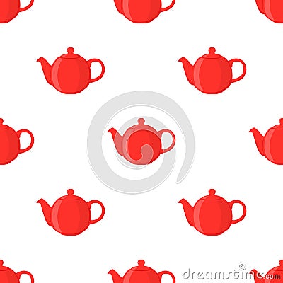 Vector illustration of red teapot, seamless pattern. Cartoon flat style Vector Illustration