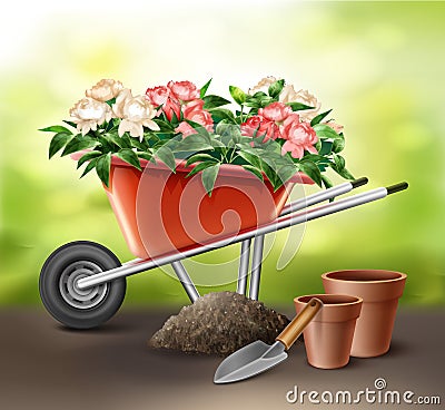 Wheelbarrow with flowers Vector Illustration