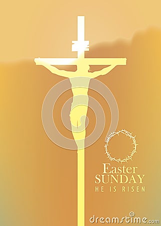 Banner with Jesus Christ crucified on the cross Vector Illustration