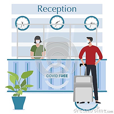 Open Hotel Hostel Guesthouse COVID free New normal Vector Illustration